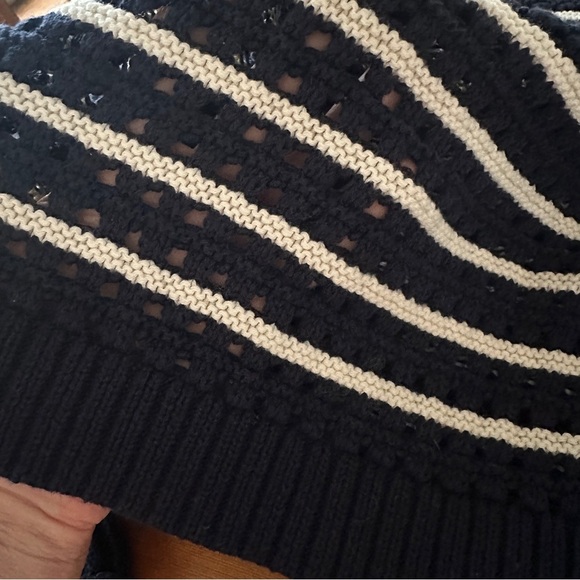 New Lucky Brand Sweater Pointelle Knit Navy Blue/White Stripe Women’s Size M - Picture 10 of 12